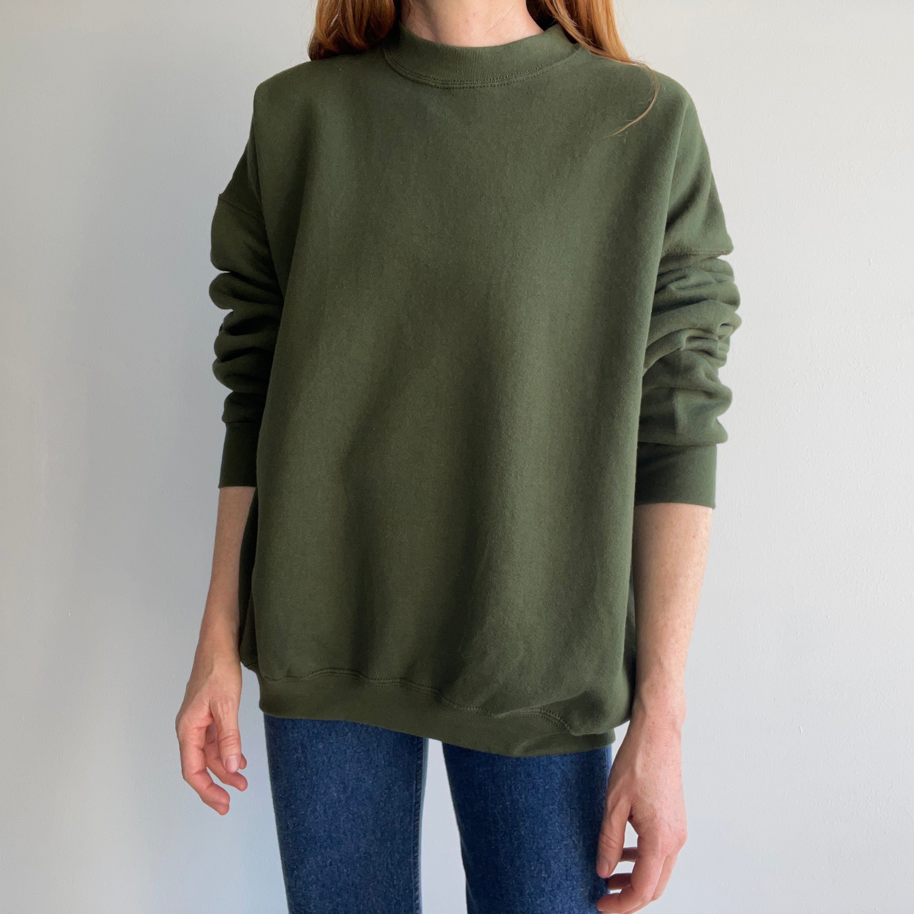 1980/90s Very Large and Boxy Olive Green Sweatshirt by FOTL