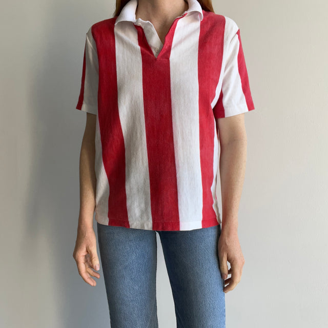 1980s Soft and Striped Red and White Polo T-Shirt