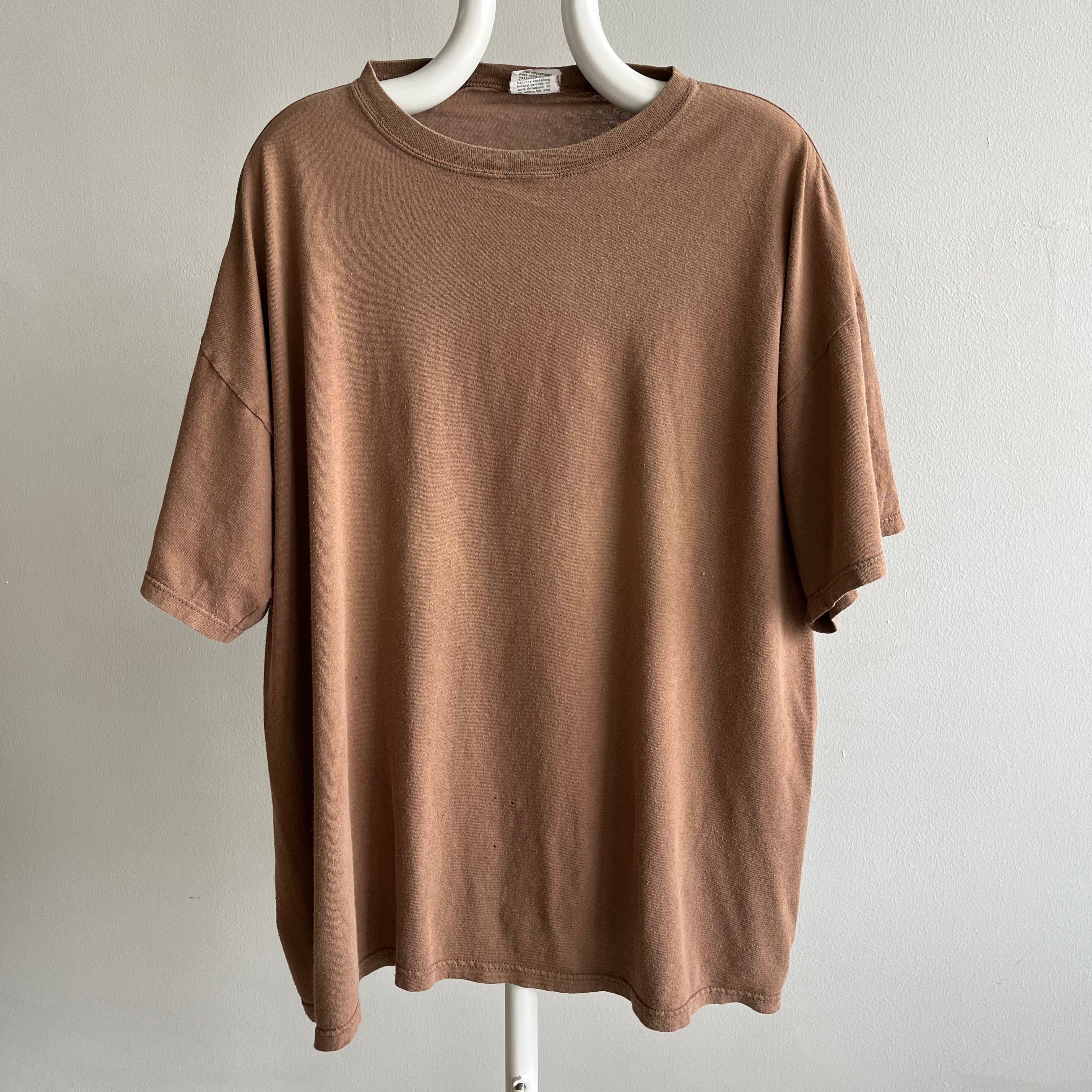 1990s Blank Macadamia Milk Latte Colored Slouchy T-Shirt