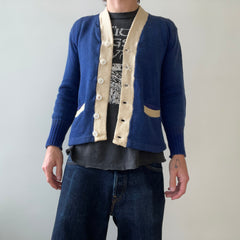 1940s Blue Wool Knit Cardigan - !!!!!!! VERY COOL