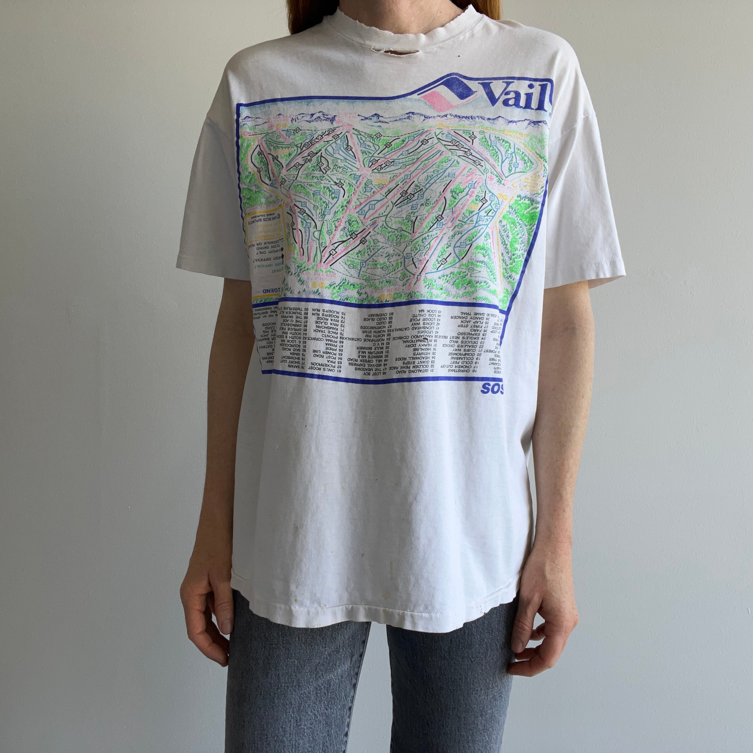 1990s Tattered, Torn, Worn, Stained, Epic Vail Cotton T-Shirt (Worth the Zoom)