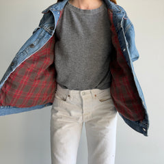 1990s Flannel Lined Lightly Distressed Denim Jean Jacket