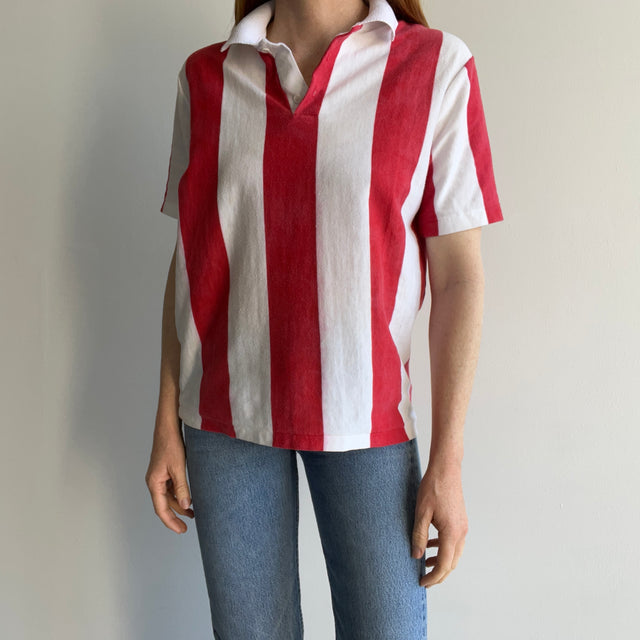 1980s Soft and Striped Red and White Polo T-Shirt
