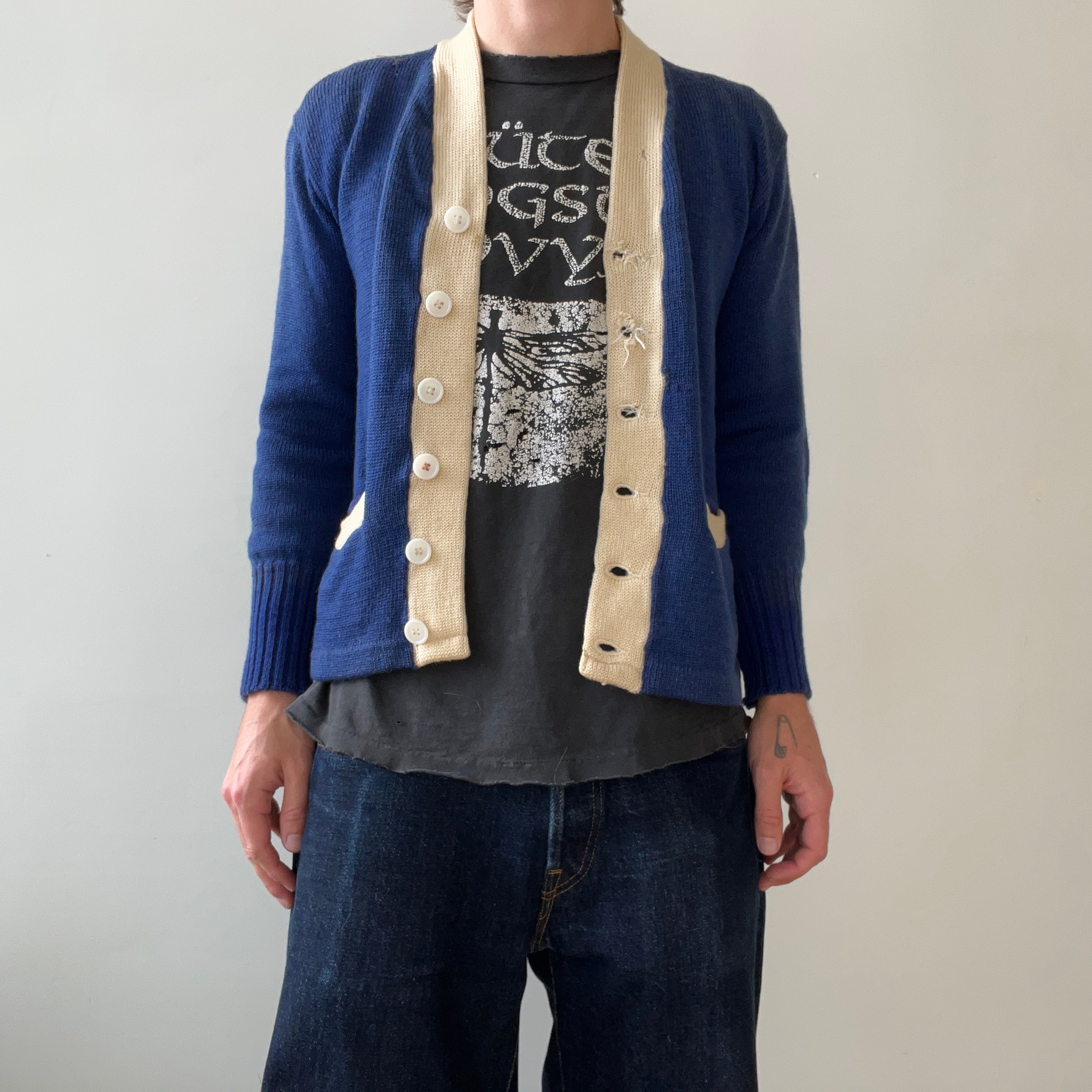 1940s Blue Wool Knit Cardigan - !!!!!!! VERY COOL