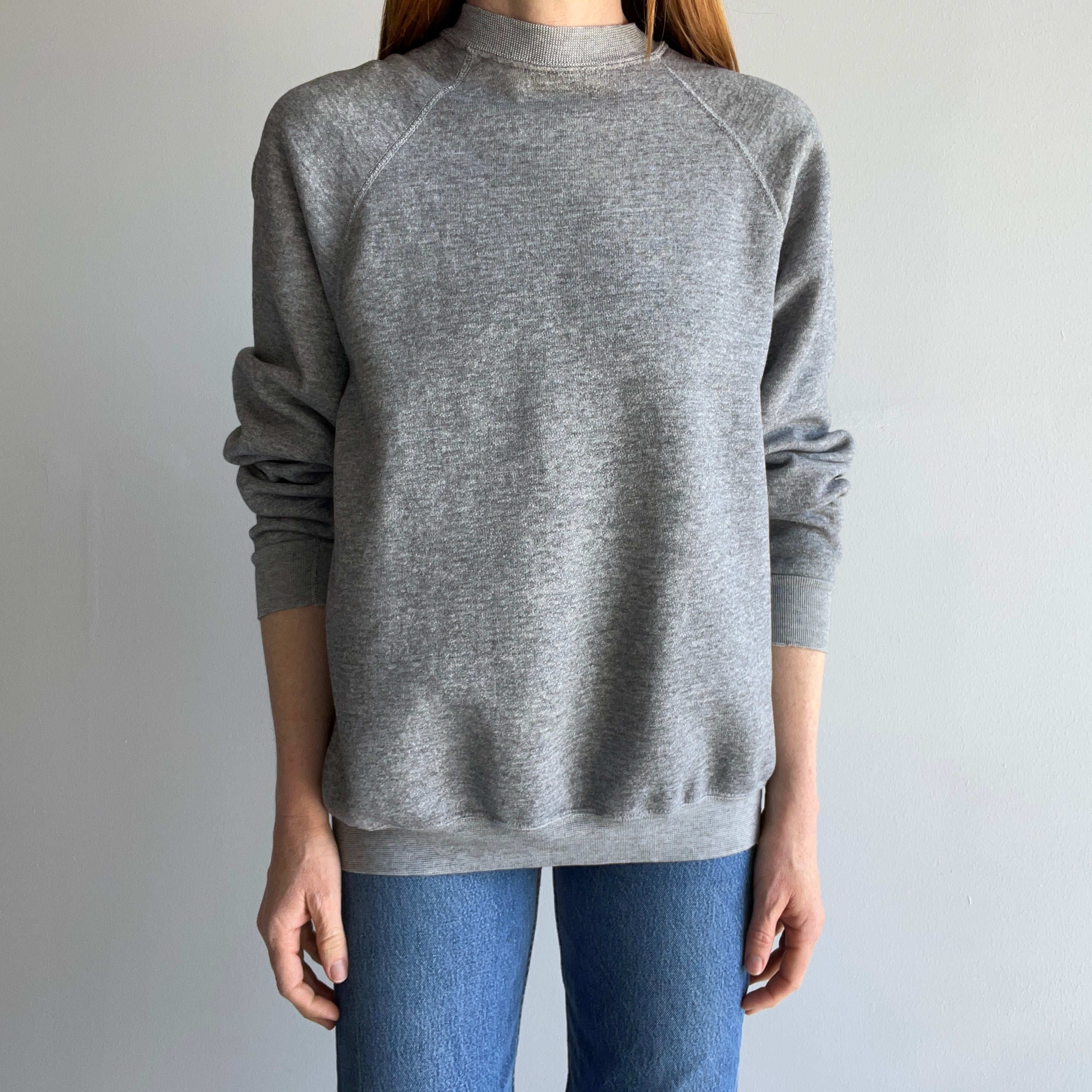 1980s Heavyweight Underarm Gusset Blank Gray Sweatshirt - !!!!