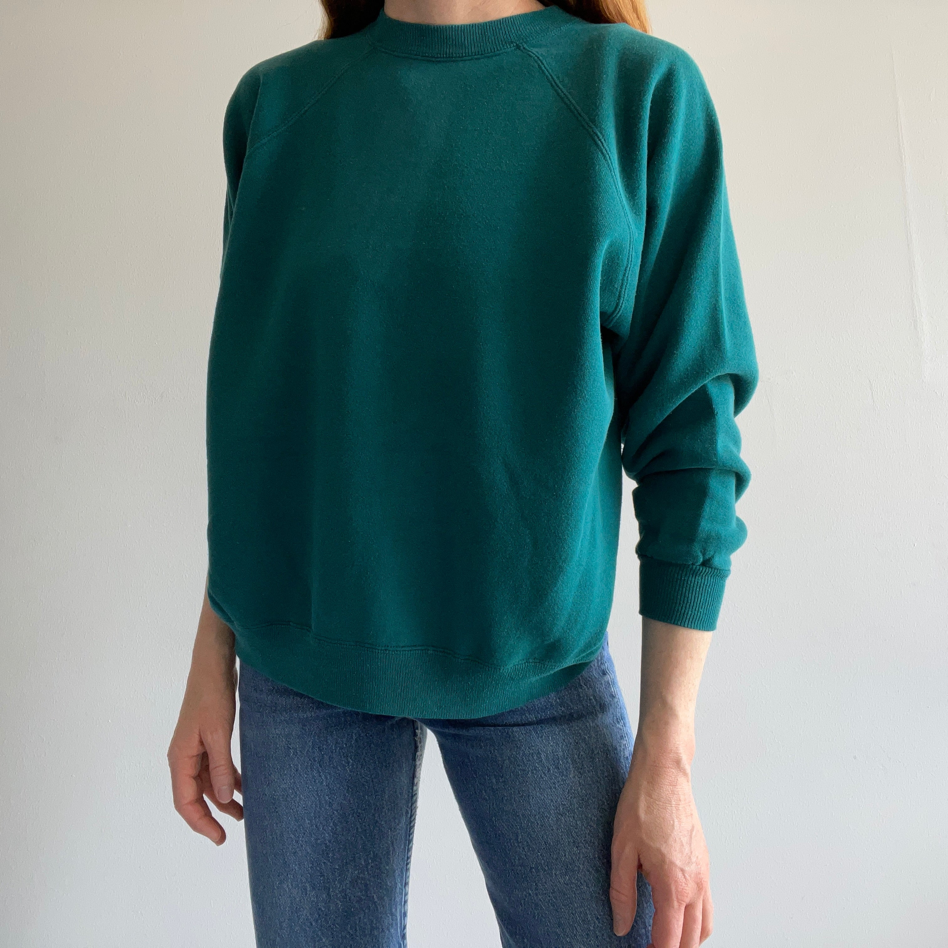 1990s Deep Teal Blank Raglan Sweatshirt