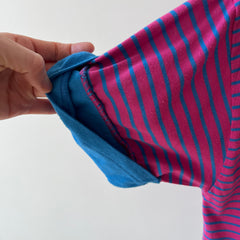 1980s Pink and Blue Striped T-Shirt with Cuffed Sleeves