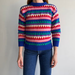 1980s Hand Knit Colorful Wool Sweater - WOW