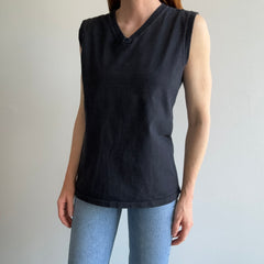 1980s USA Made GAP Cotton V-Neck Blank Black Tank Top