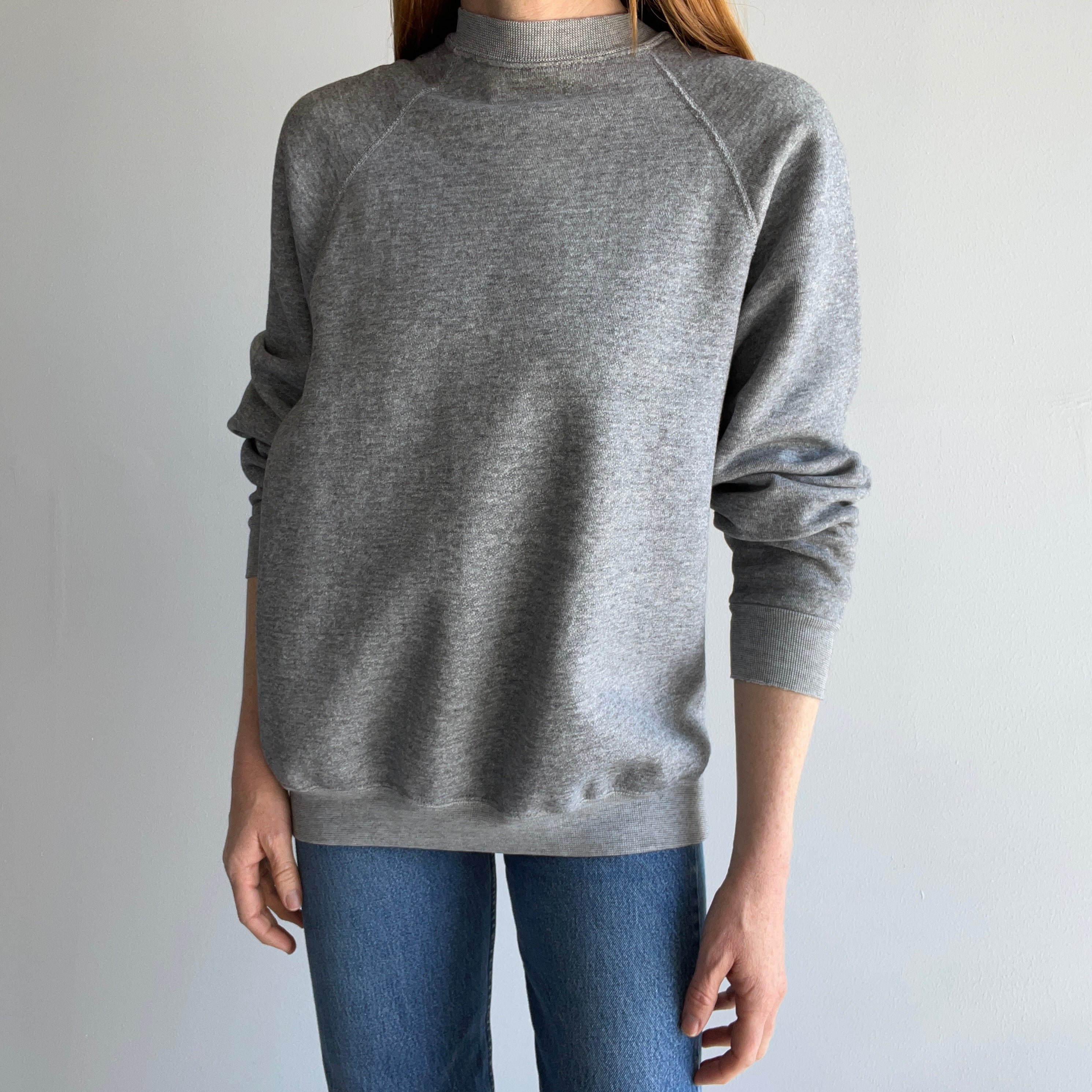 1980s Heavyweight Underarm Gusset Blank Gray Sweatshirt - !!!!