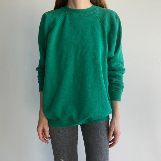 1990s Faded Kelly Green Raglan by Hanes Sport