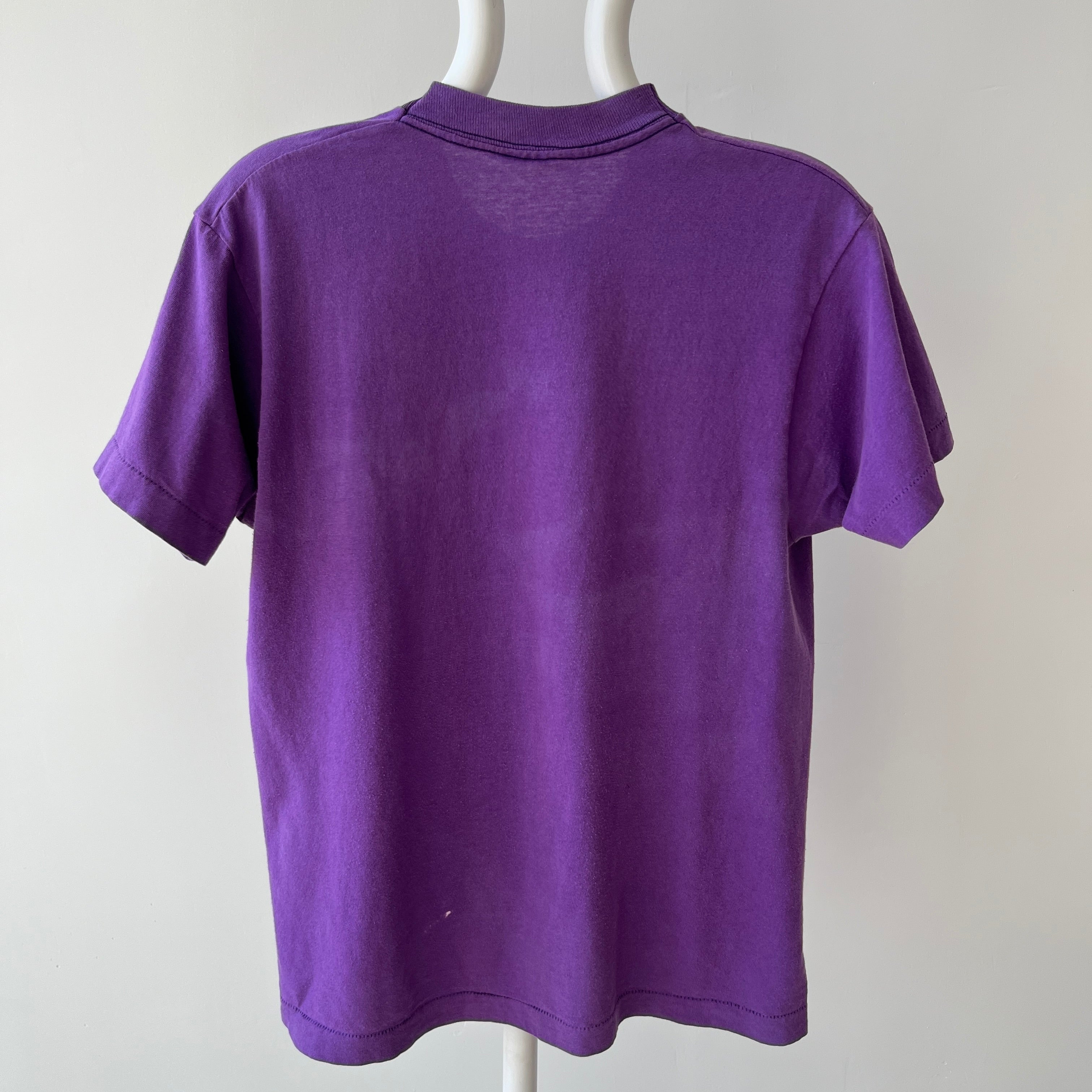 1980s Purple Pocket T-Shirt with the Single Most Wonderful Bleach Mark on the Backside