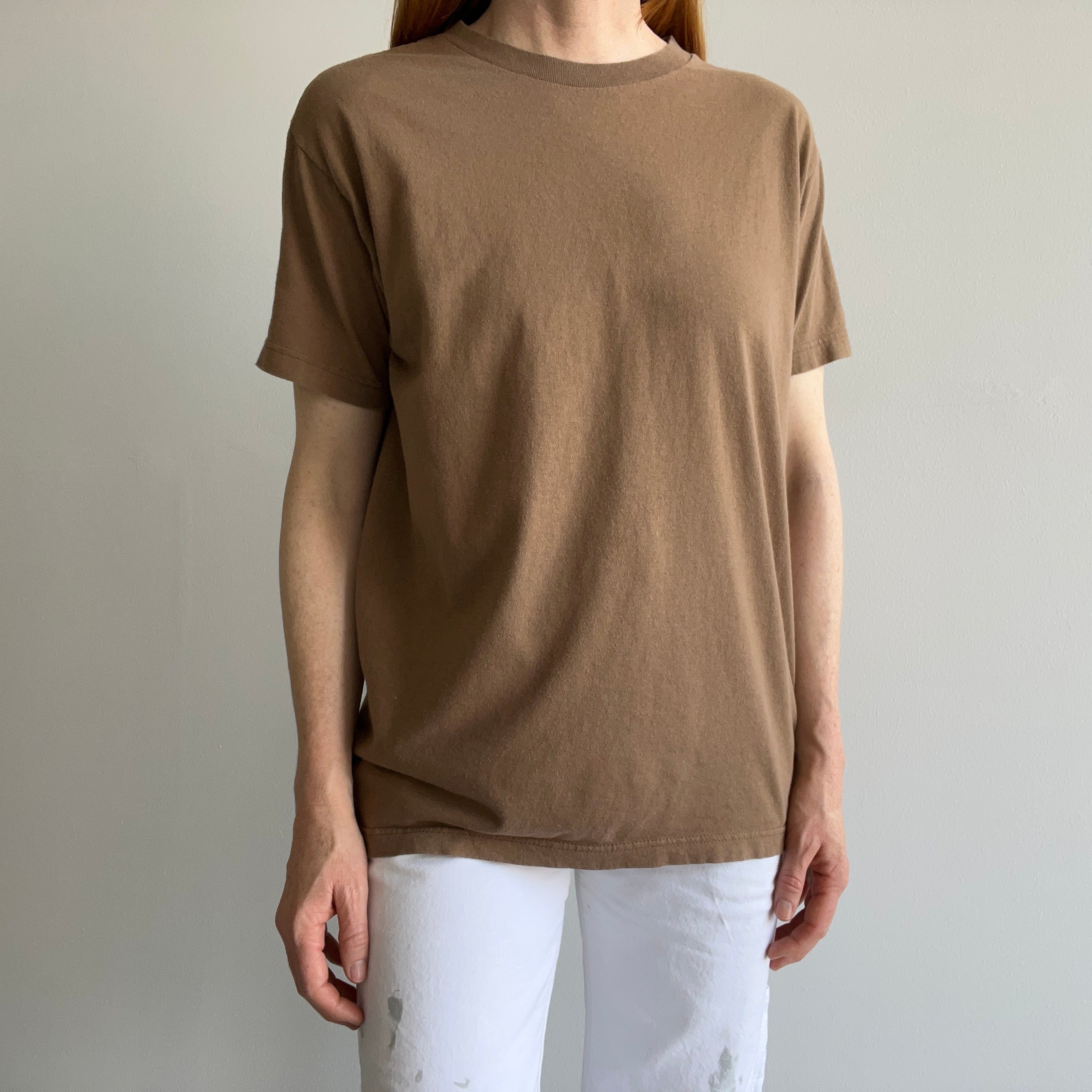 1980s Earth Brown Blank Cotton T-Shirt