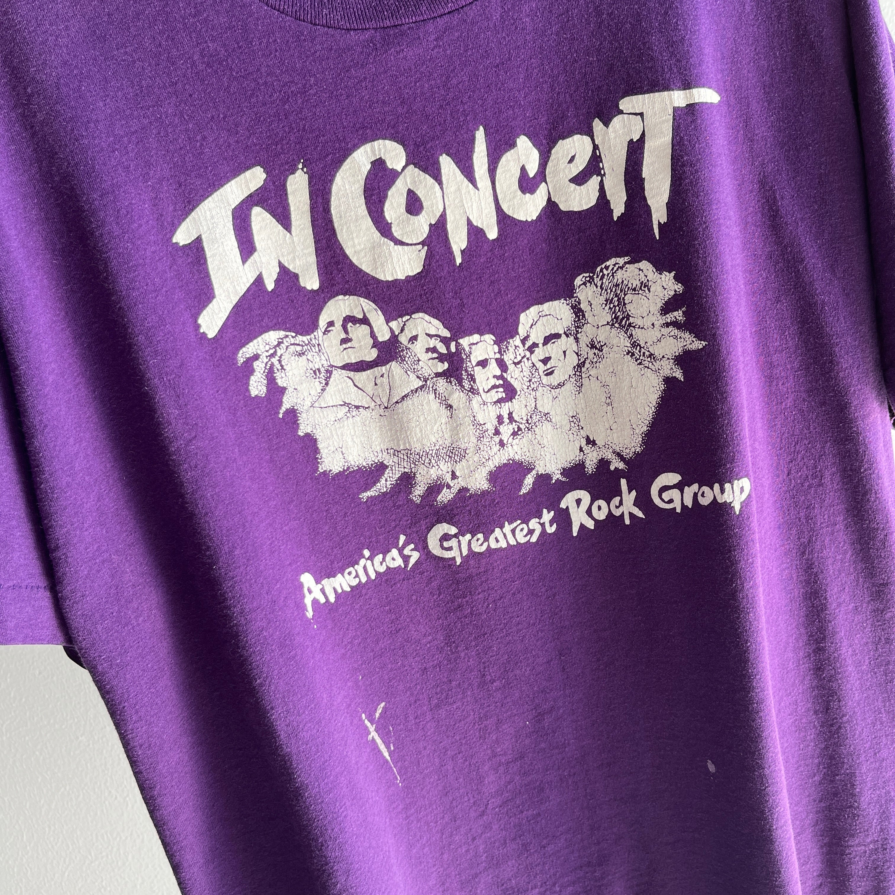 1980/90s America's Greatest Rock Group Dad Joke Humor Paint Stained T-Shirt