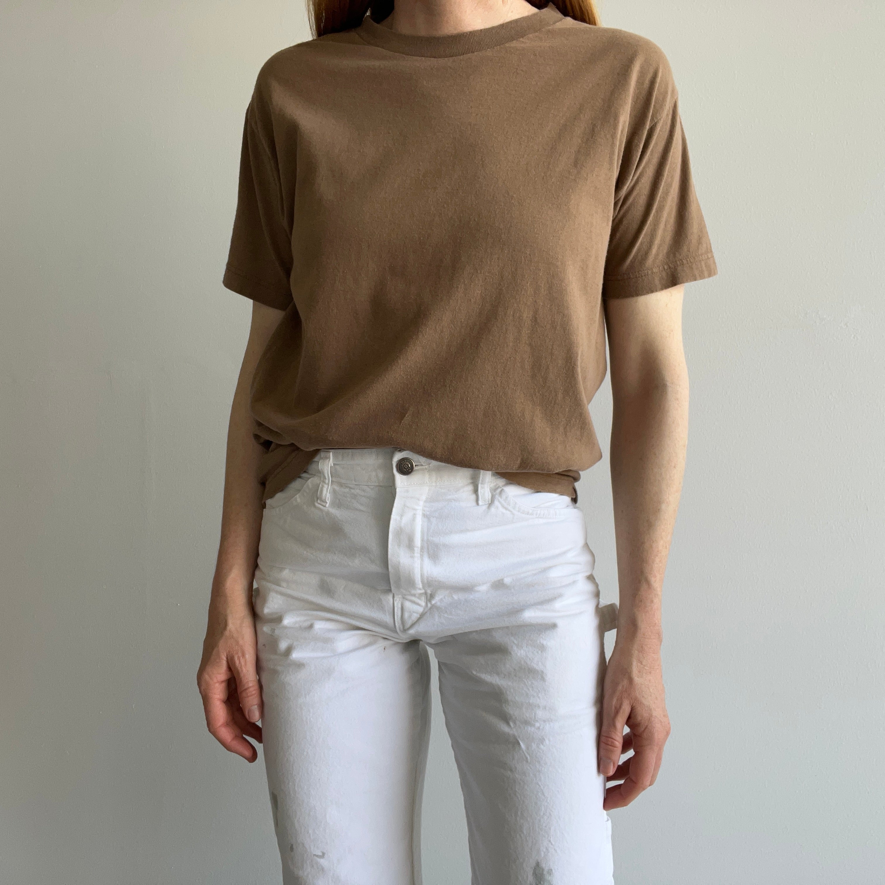 1980s Earth Brown Blank Cotton T-Shirt