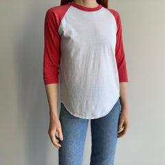 1970/80s Perfectly Faded, Mended and Bleach Stained Red and White Baseball T-Shirt