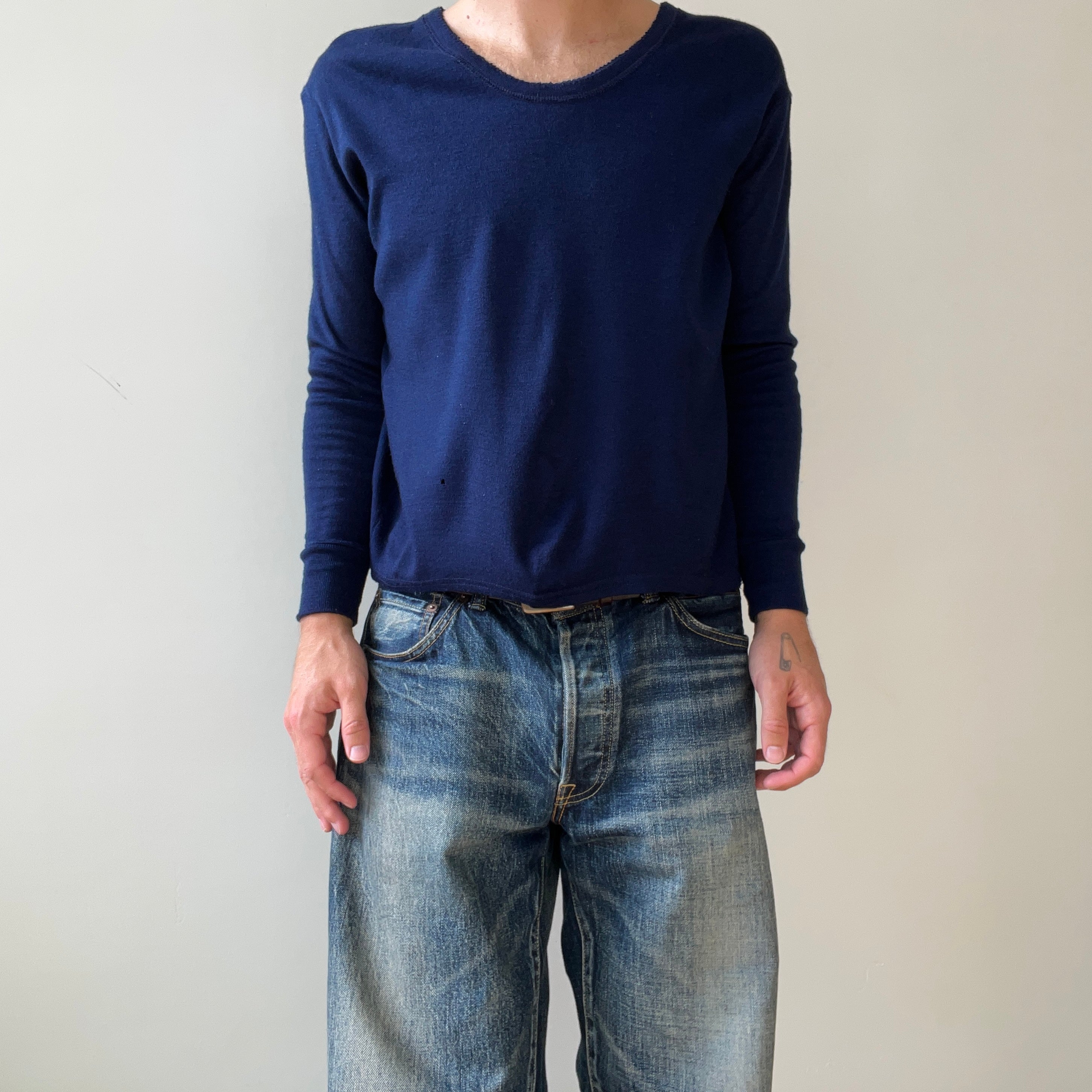 1980s Navy Blue Long Sleeve T Shirt