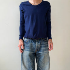 1980s Navy Blue Long Sleeve T Shirt