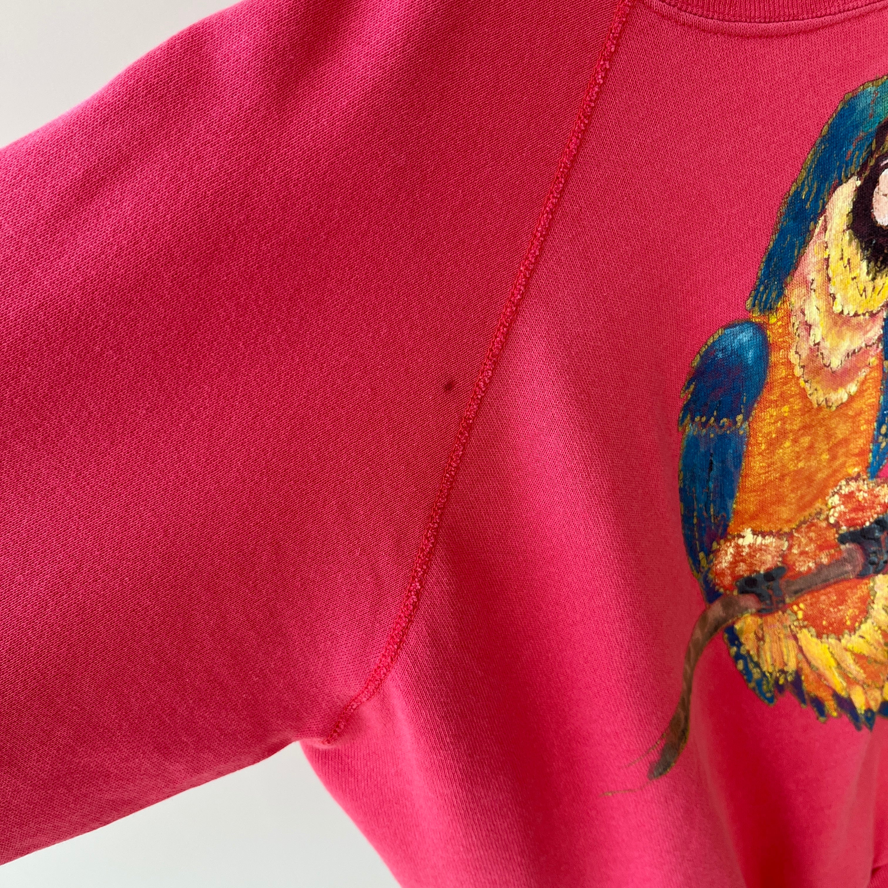 1980s Hand Painted by Tea Tea - Parrot DIY Sweatshirt on a Reeve Brand Raglan - THIS