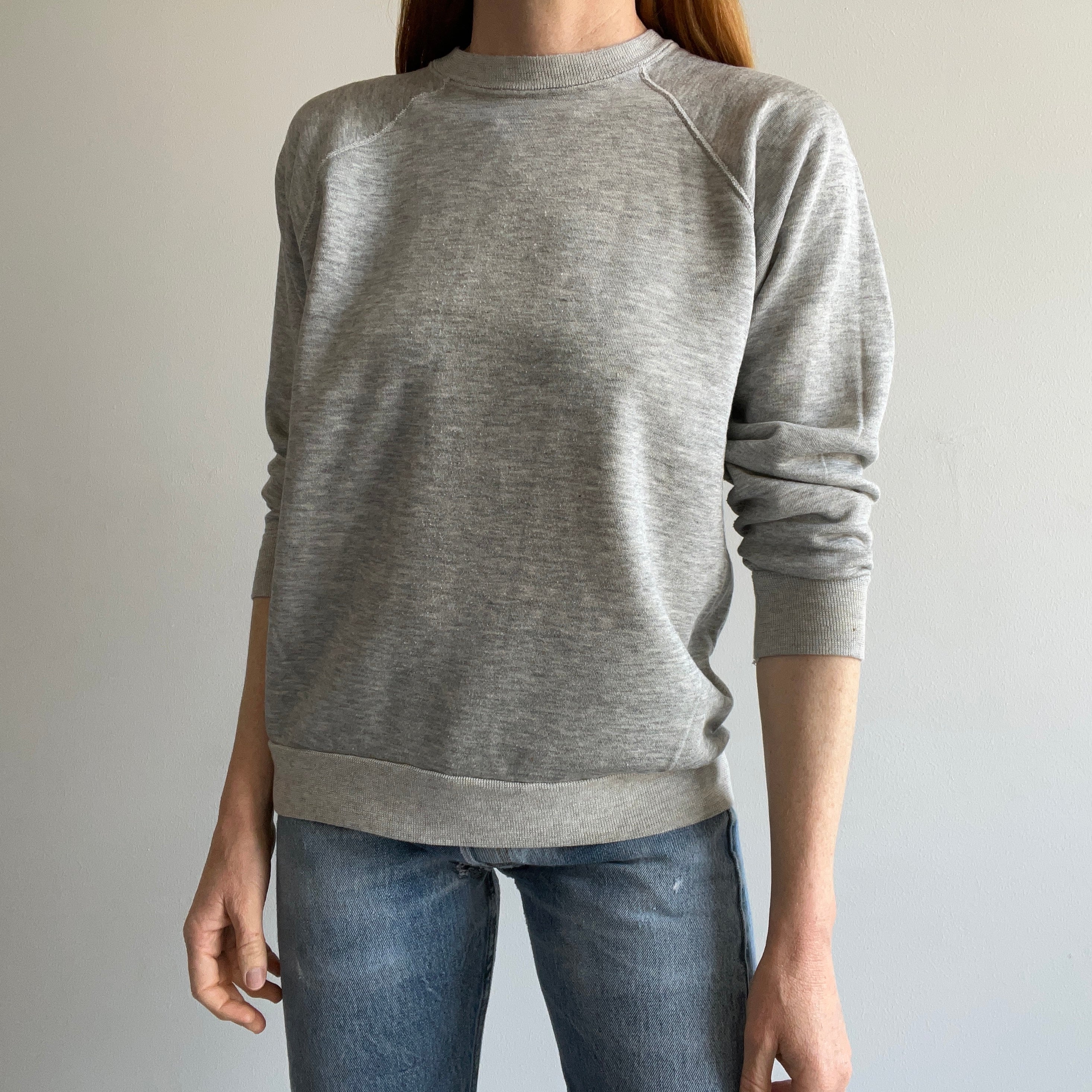1980s Aged Blank Gray Raglan Sweatshirt by Chalk Line