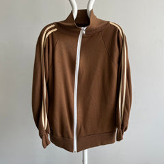 1970s Flat White Colored Double Stripe Zip Up Sweatshirt