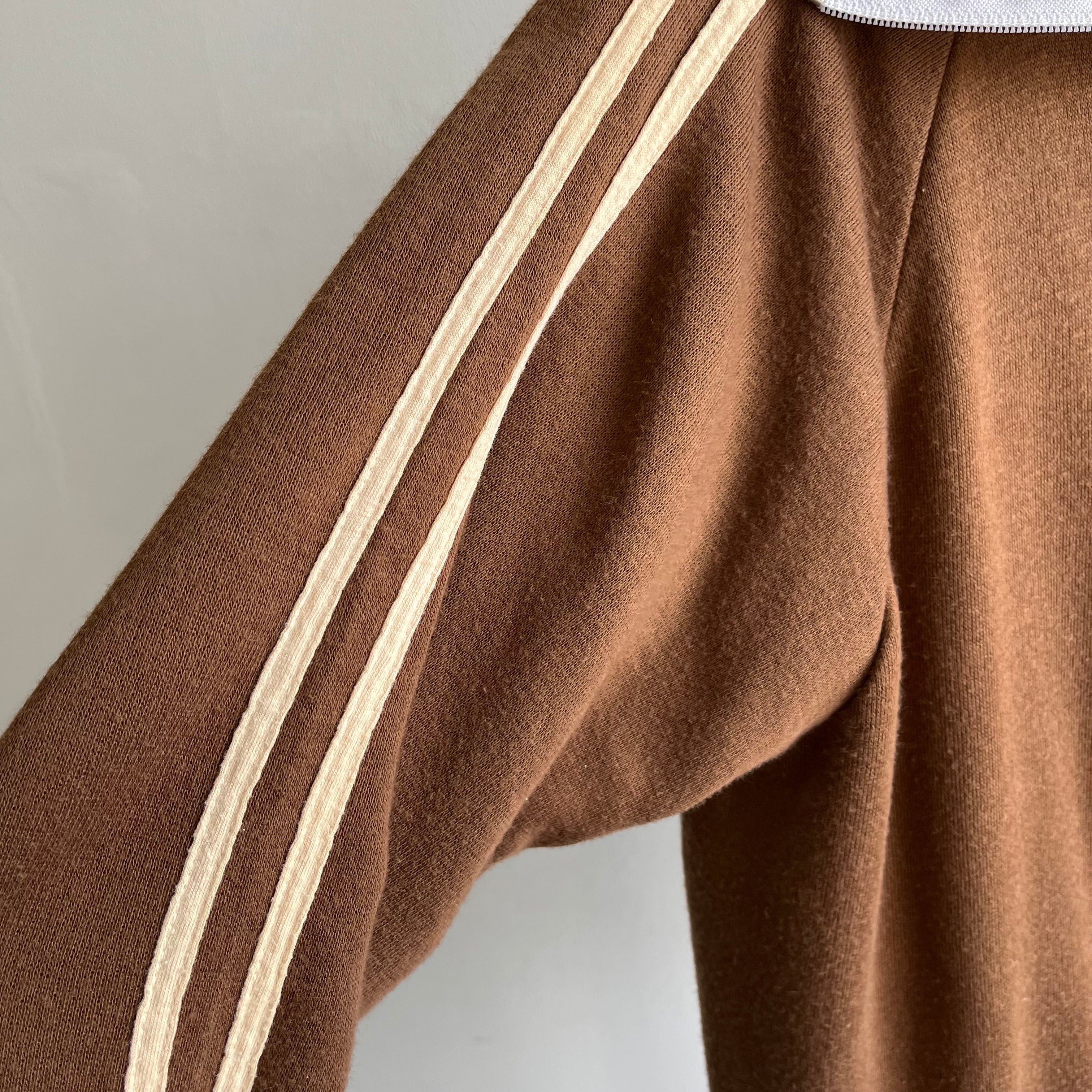 1970s Flat White Colored Double Stripe Zip Up Sweatshirt