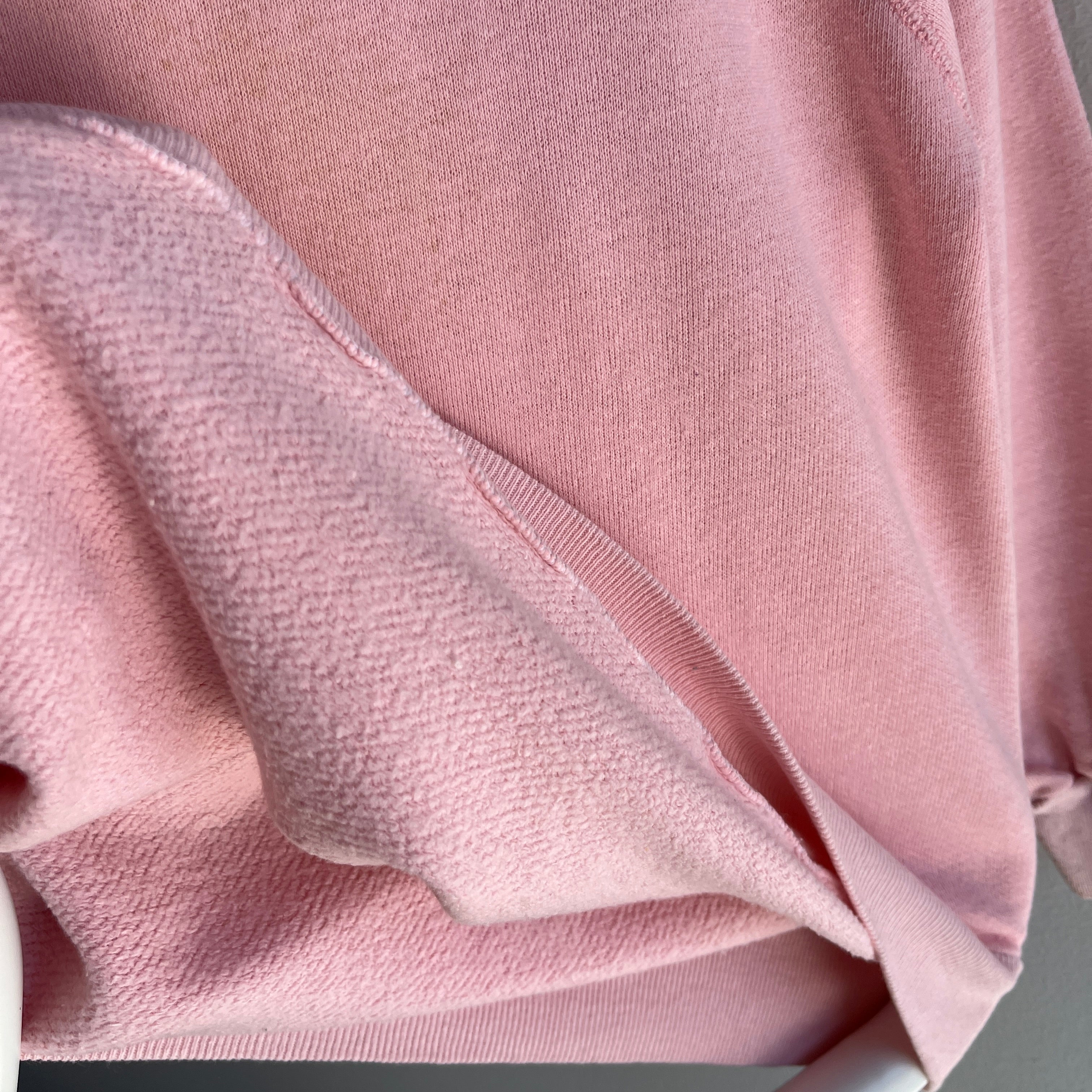 1980s American Fleece Wear Thin Soft Pink Sweatshirt