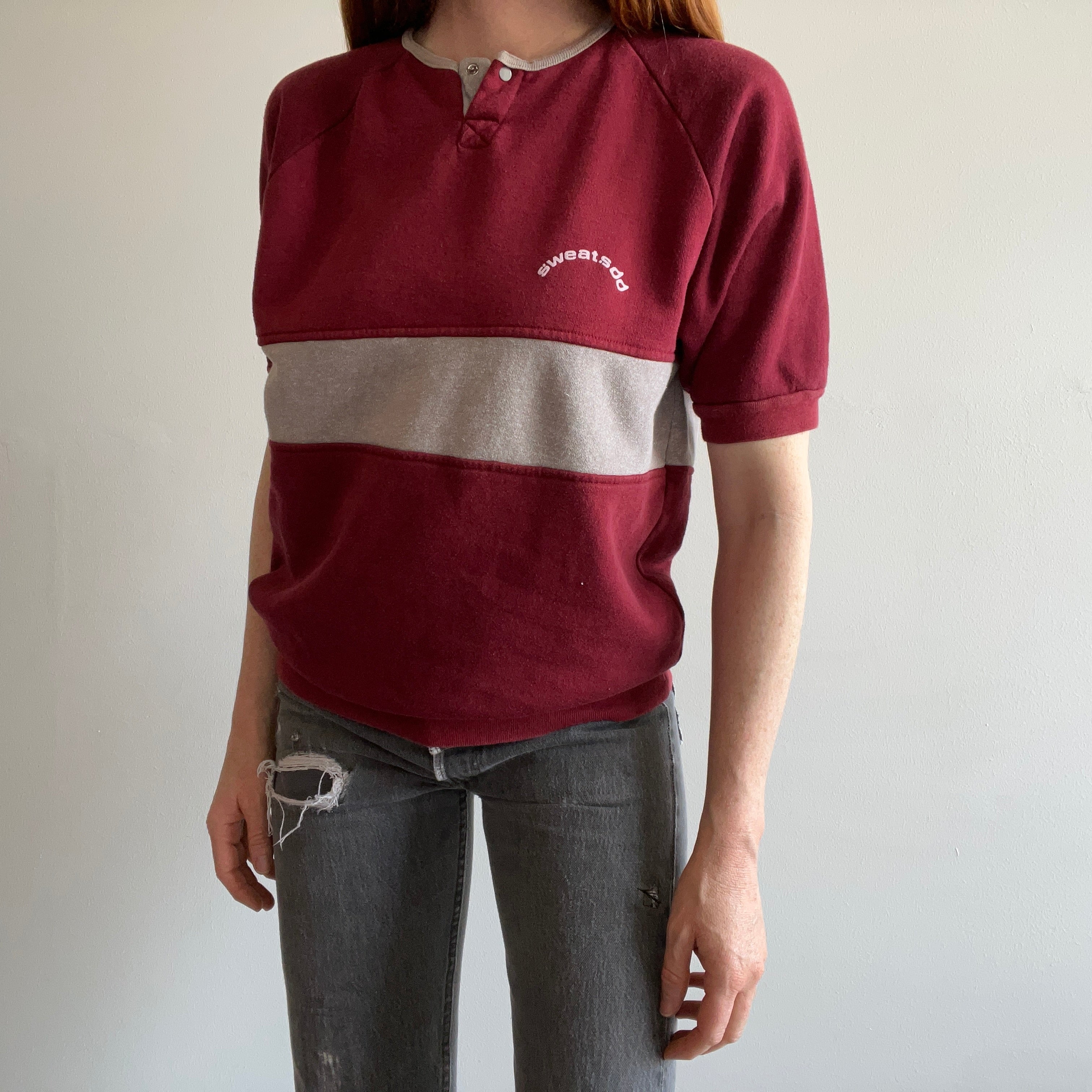 1980s Sweats Color Block Warm Up Henley