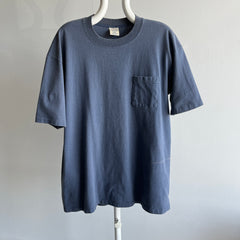 1980/90s Slate Blue Gray Striped Longer Cotton T-Shirt