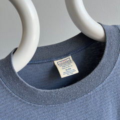 1980/90s Slate Blue Gray Striped Longer Cotton T-Shirt