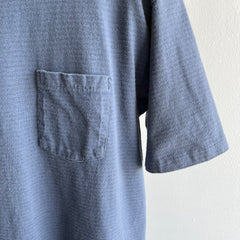 1980/90s Slate Blue Gray Striped Longer Cotton T-Shirt