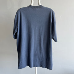 1980/90s Slate Blue Gray Striped Longer Cotton T-Shirt