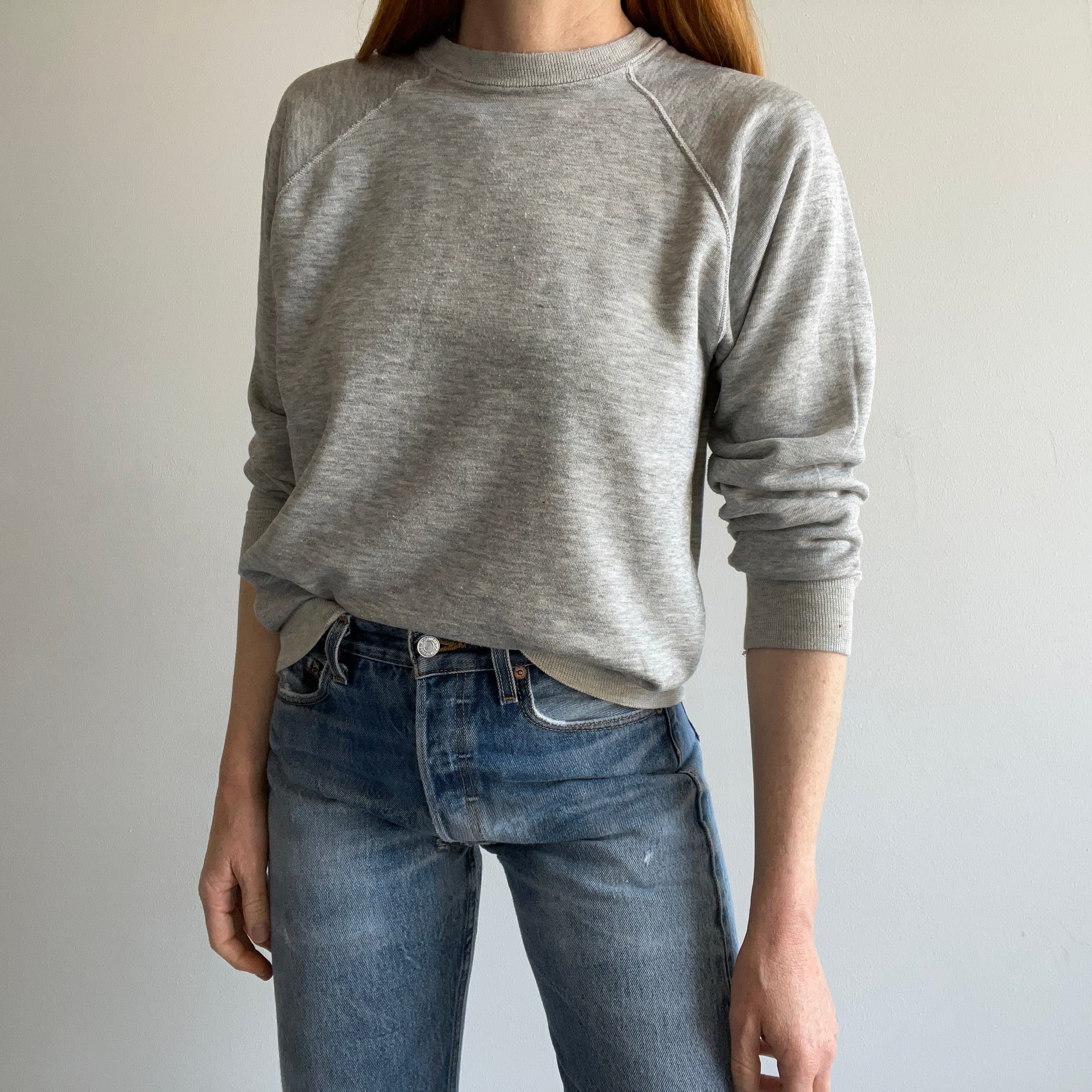 1980s Aged Blank Gray Raglan Sweatshirt by Chalk Line