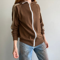 1970s Flat White Colored Double Stripe Zip Up Sweatshirt