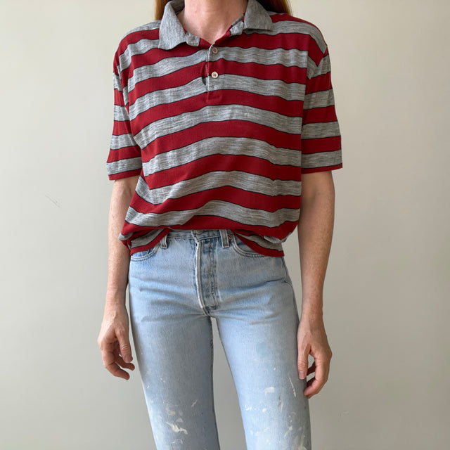 1980s Striped Polo Style T-Shirt