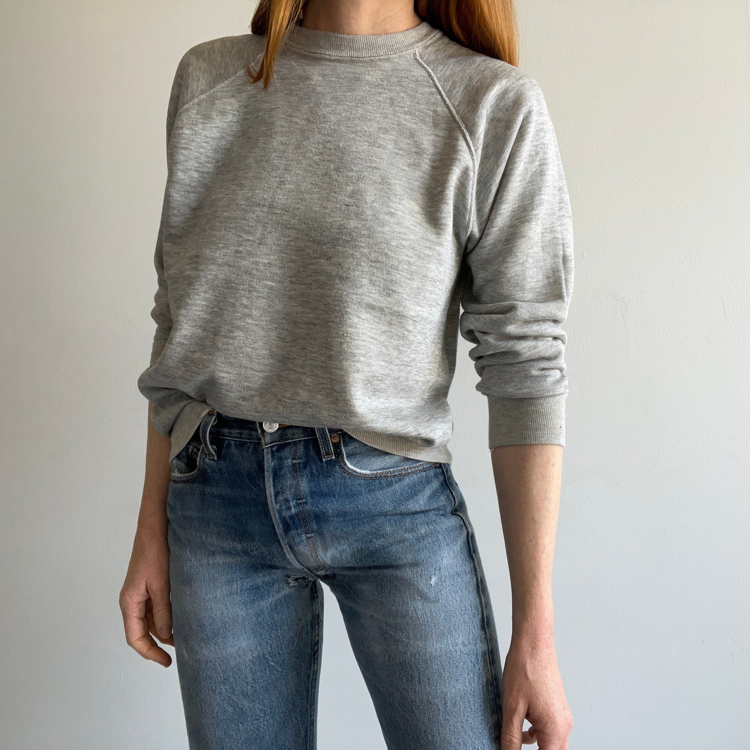 1980s Aged Blank Gray Raglan Sweatshirt by Chalk Line