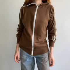 1970s Flat White Colored Double Stripe Zip Up Sweatshirt