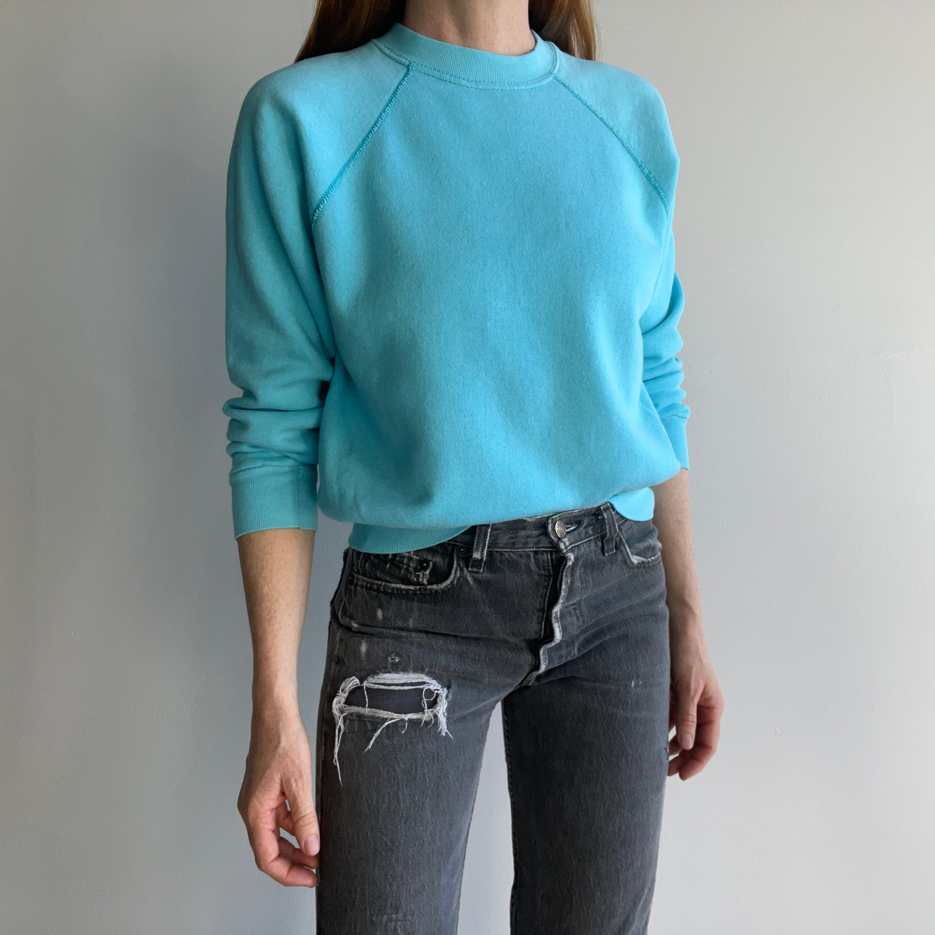 1970s Blank Aqua Sweatshirt - WOW