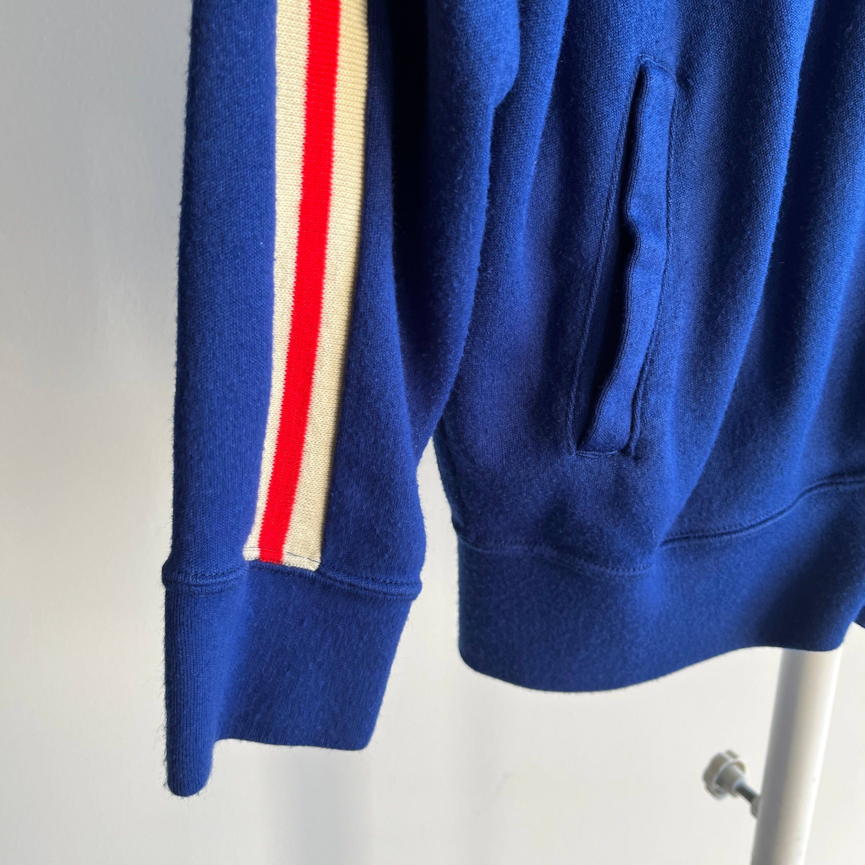 1970s Red, White and Blue Mock Neck Zip Up