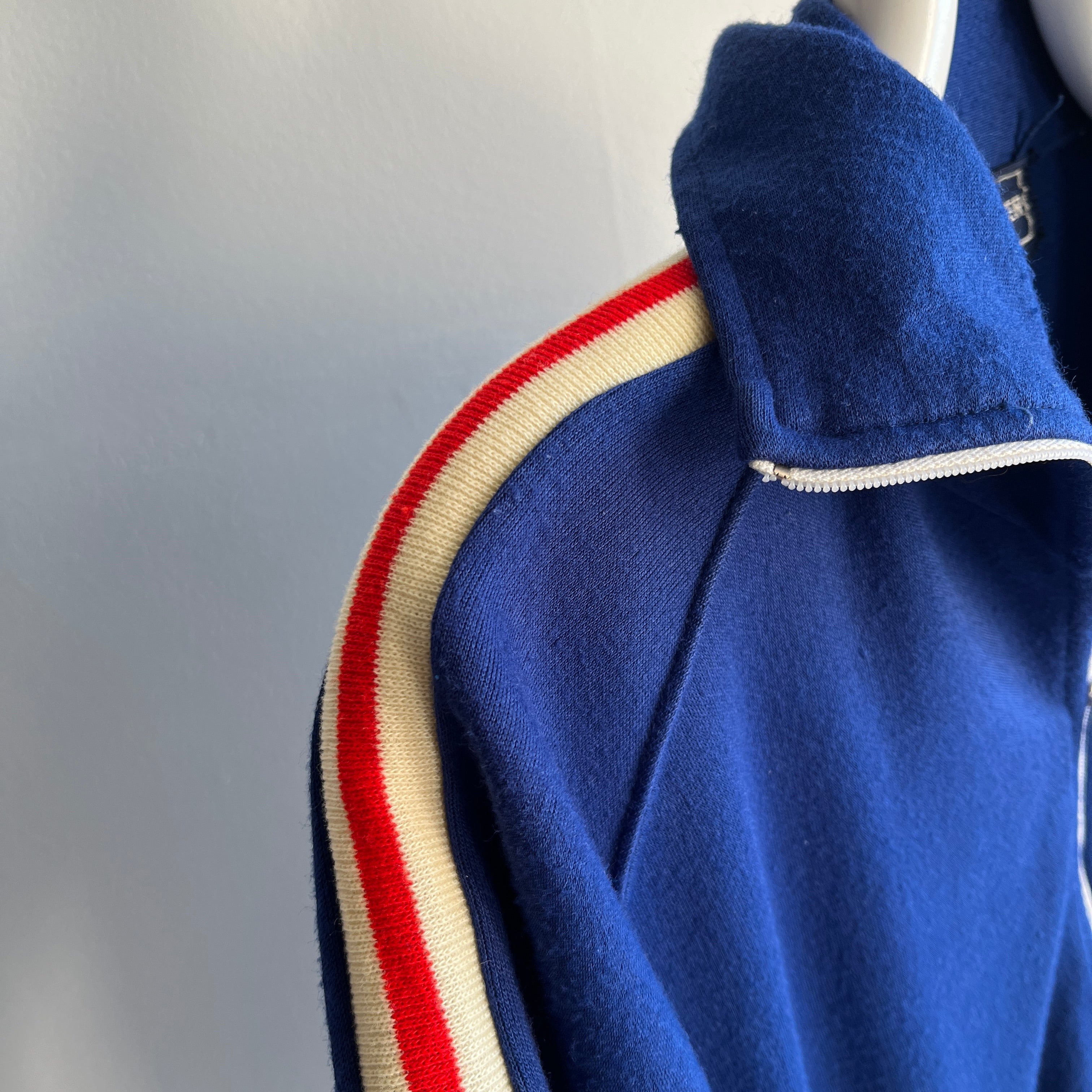 1970s Red, White and Blue Mock Neck Zip Up