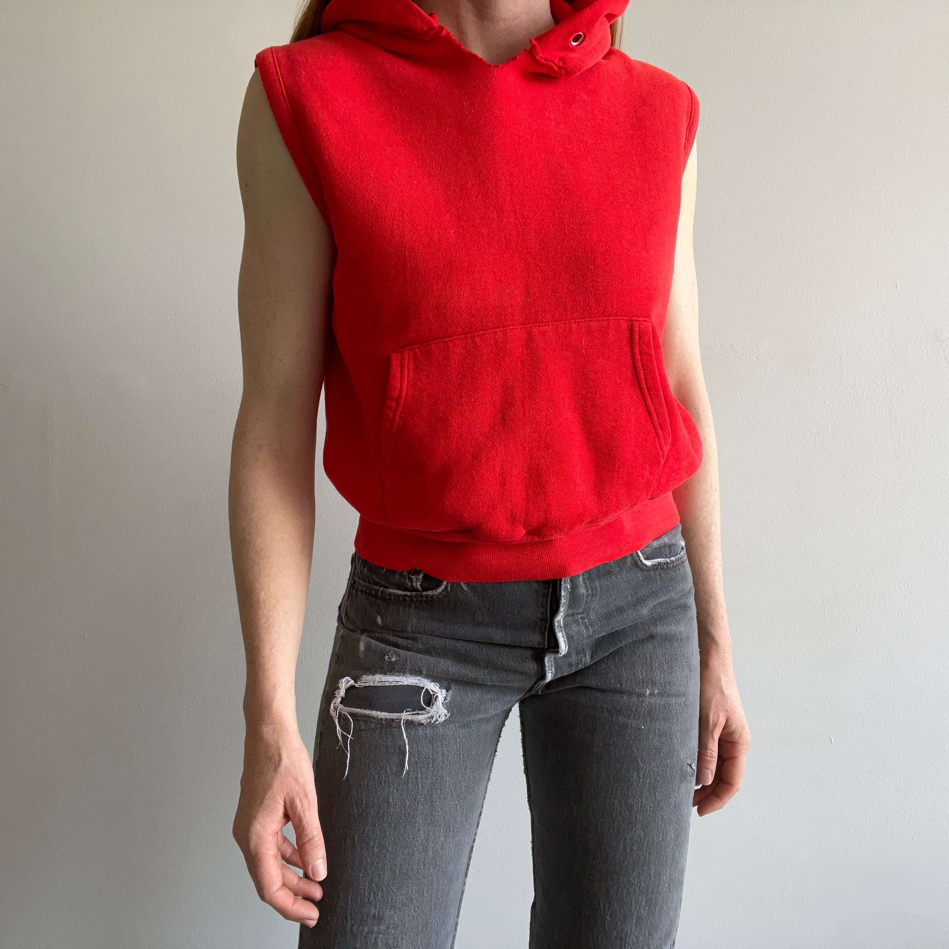 1970s Red Hoodie Warm Up Vest - THIS