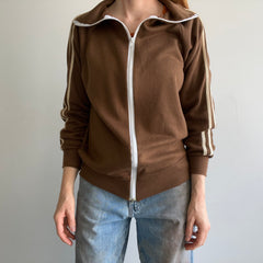 1970s Flat White Colored Double Stripe Zip Up Sweatshirt