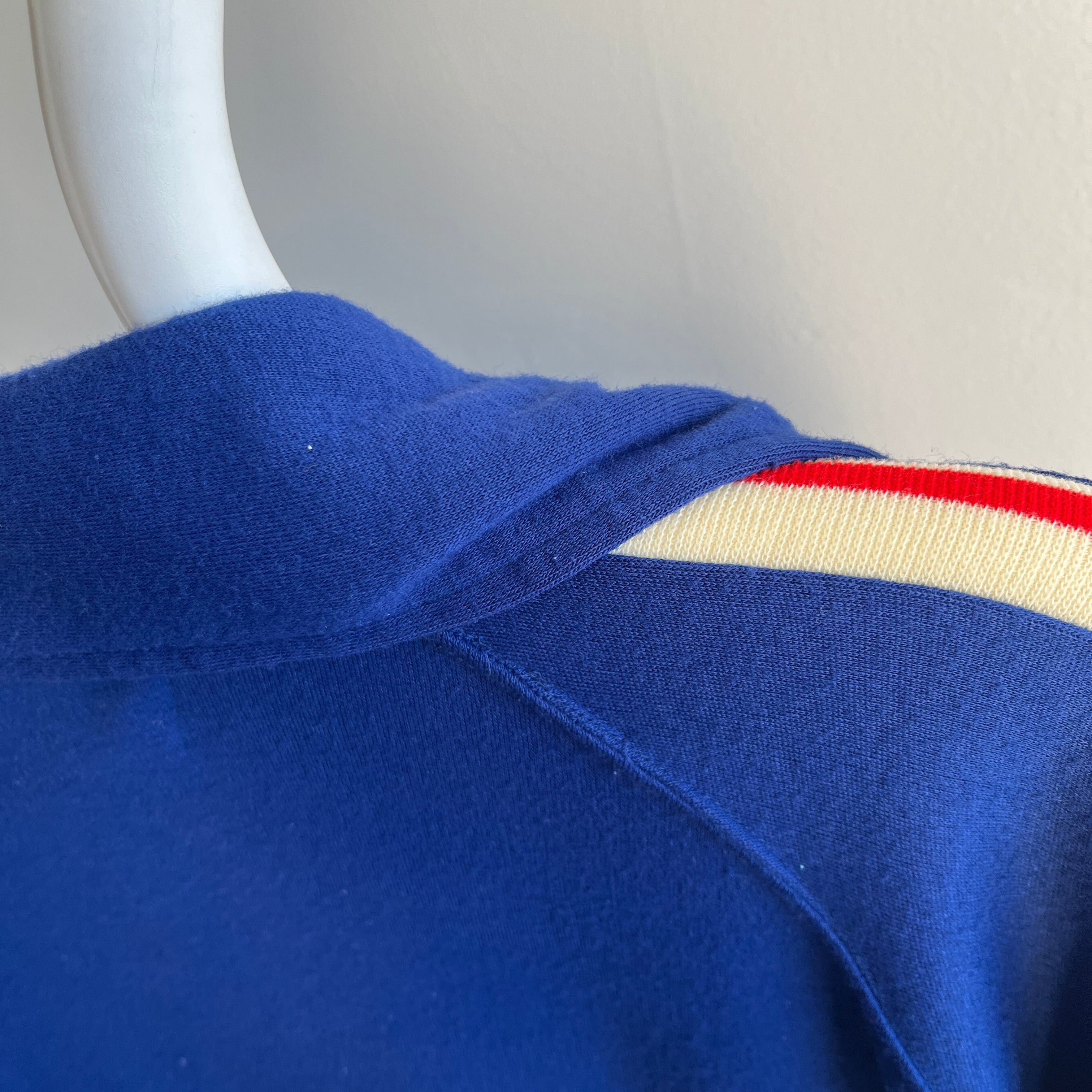 1970s Red, White and Blue Mock Neck Zip Up