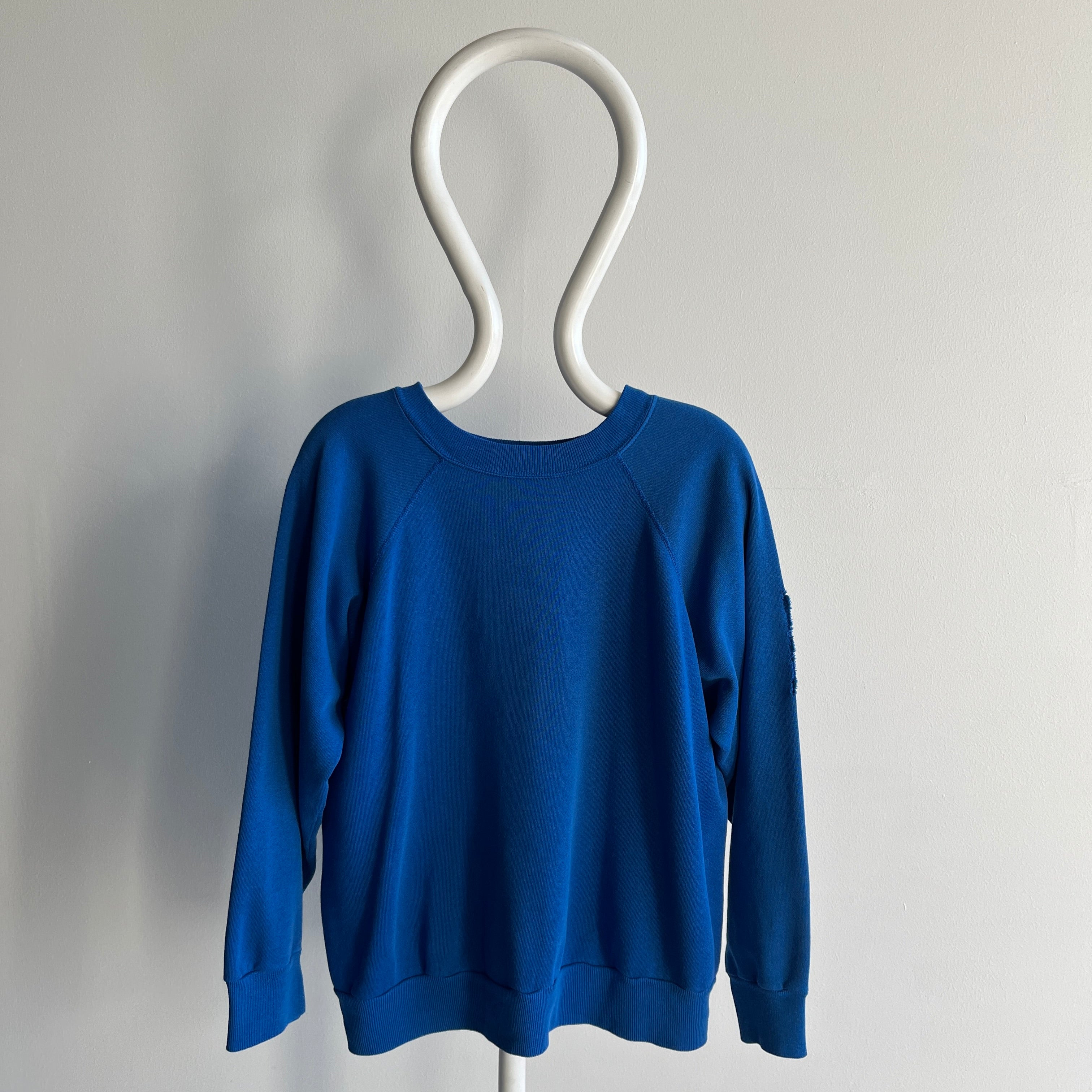 1980s Pannill Blank French Blue Raglan - Thinned Out