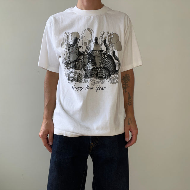 1980s/90s Happy New Year Party Cats T Shirt - Crazy Shirts Brand Alert!
