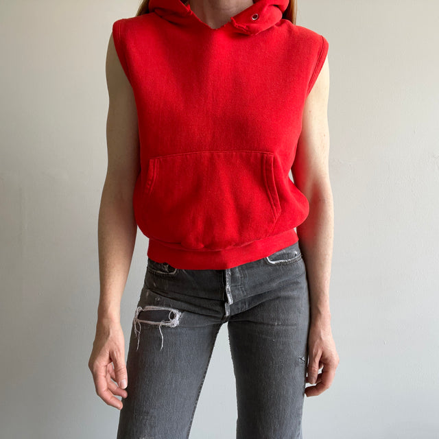 1970s Red Hoodie Warm Up Vest - THIS