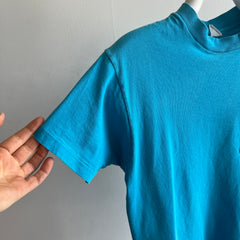 1980s Perfectly Worn and Beat Up Selvedge Pocket T-shirt in Turquoise