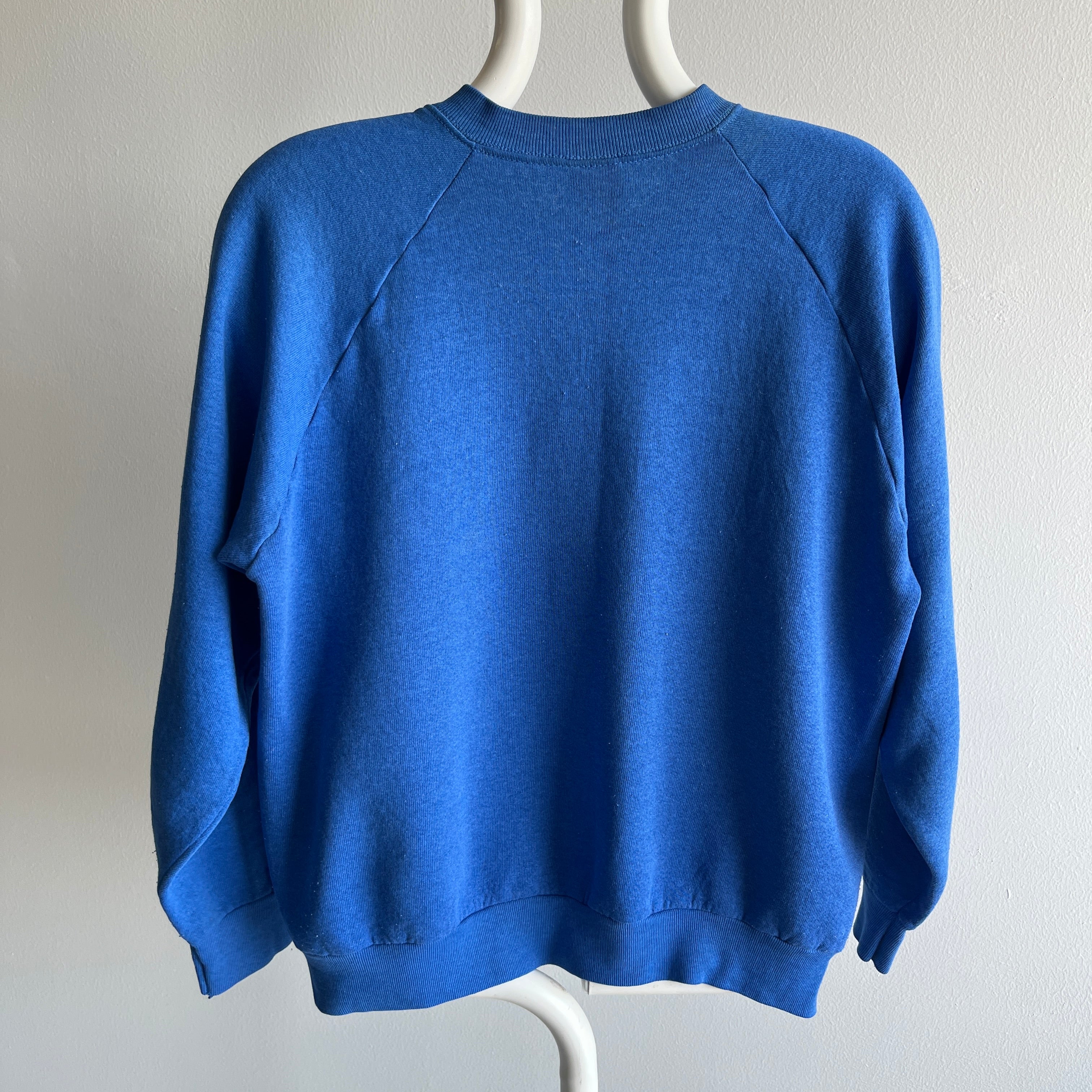 1980s FOTL Heavily Thinned Out and Pilled Faded Blue Sweatshirt