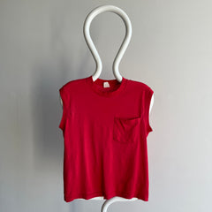 1980s Perfectly Worn Thin and Stained FOTL Faded Red Muscle Tank