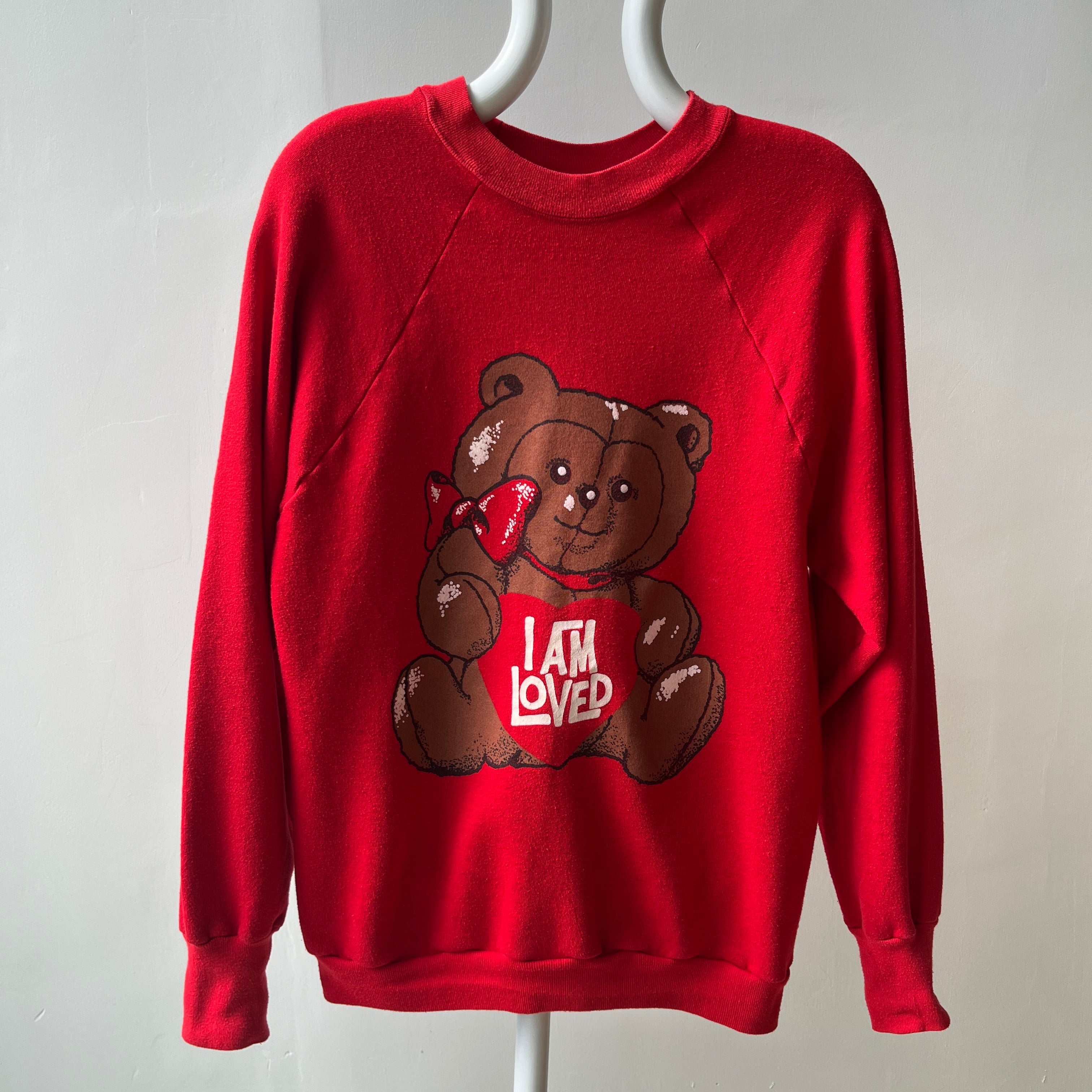 1980s I AM LOVED Teddy Bear Sweatshirt